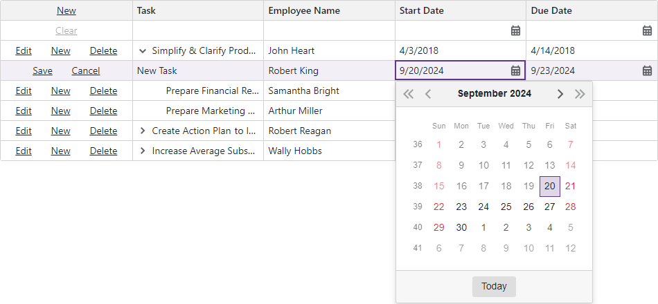 Limited dates in the calendar editor