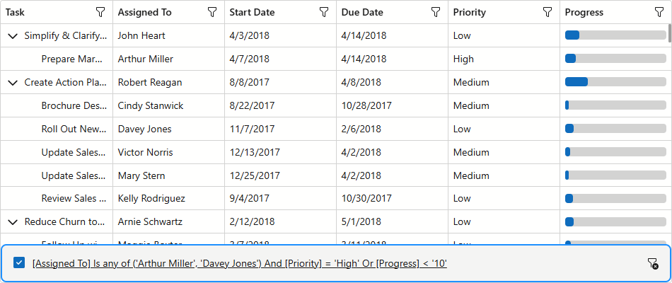 DevExpress Blazor TreeList - Customize Filter Panel