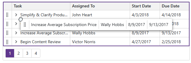 Drop rows onto the component