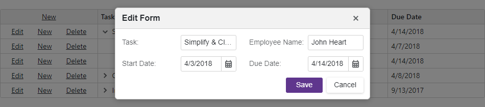 Blazor TreeList Popup Edit Form