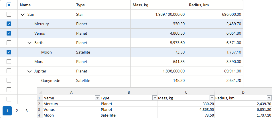 Excel Export - Flat Selected Rows Export Mode