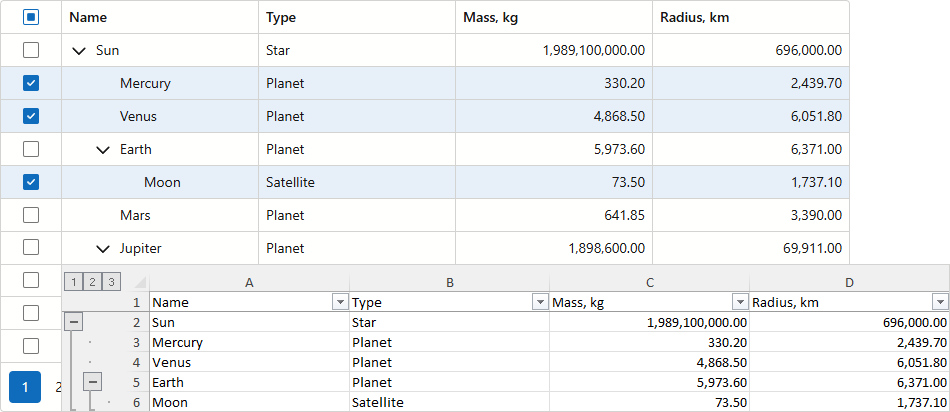 Excel Export - Flat Selected Rows Export Mode