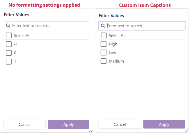 Edit Settings in Filter Menu