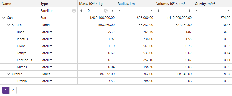 Filter Row Template