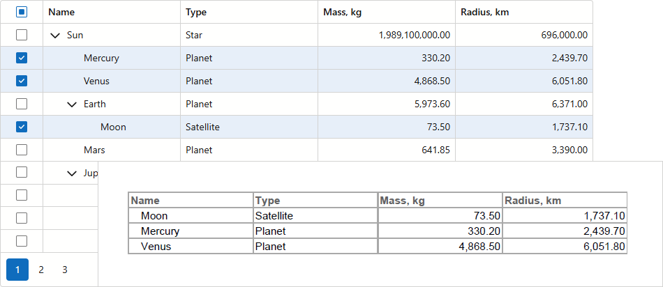 PDF Export - Flat Selected Rows Export Mode