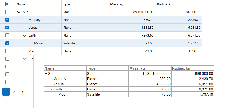 PDF Export - Keep Hierarchy Selected Rows Export Mode