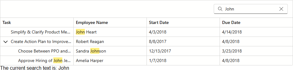 TreeList Search Info