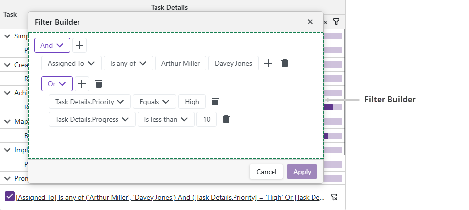 Blazor TreeList - Filter Builder