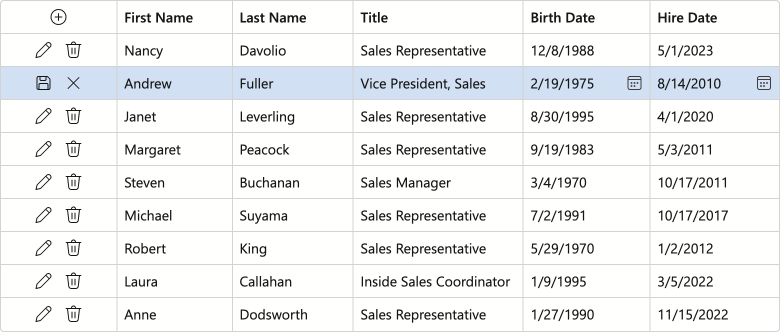 Blazor Grid & TreeList — Command Column Icons