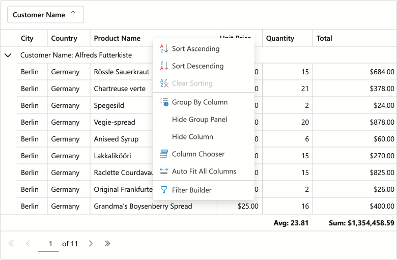 Blazor Grid & TreeList — Integrated Context Menu