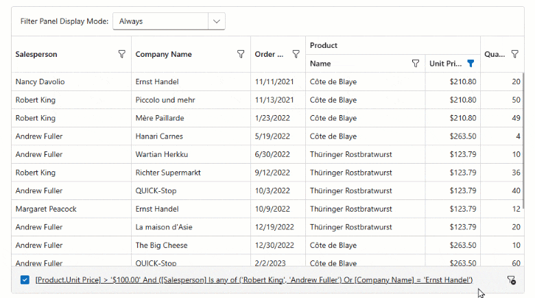 Blazor Grid & TreeList — Filter Panel
