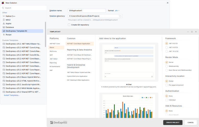 DevExpress Template Kit in JetBrains Rider