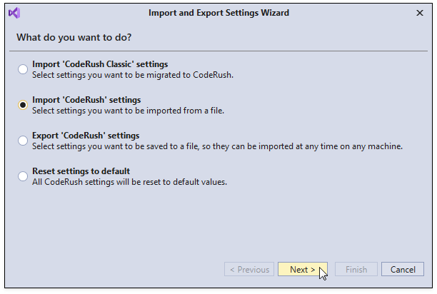 Choose Import Settings