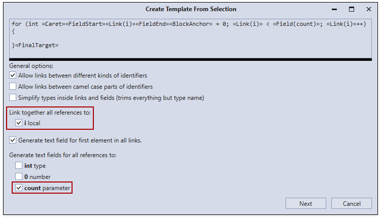 Choose links and fields