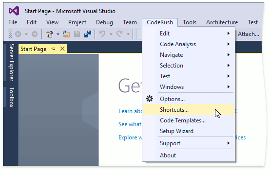 visual studio shortcuts menu