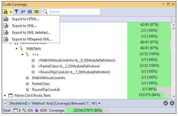 Export Code Coverage Results 