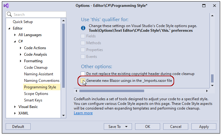 visual studio format document razor code