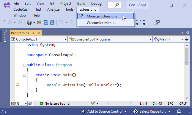 test visual studio extensions