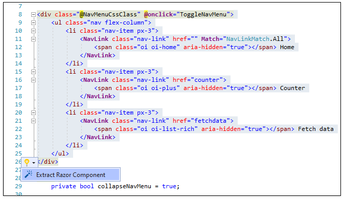 Invoke Extract Razor Component