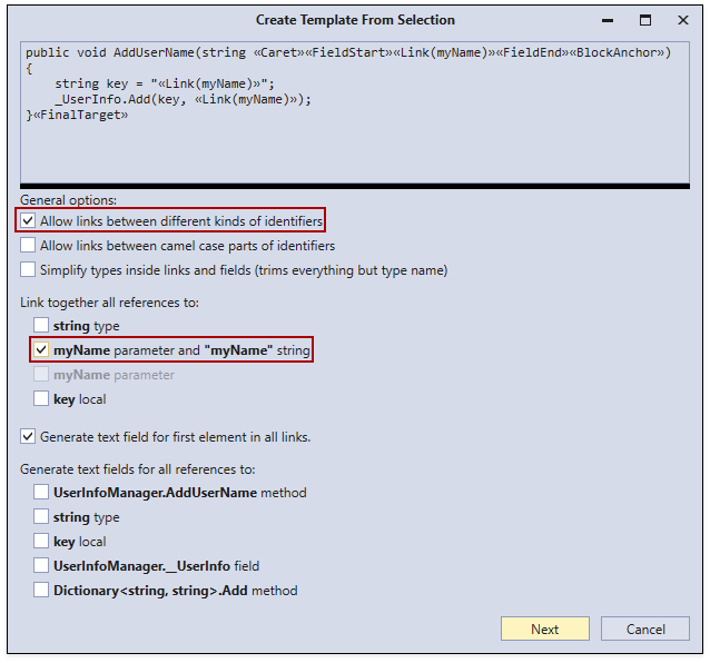 Link different identifiers settings