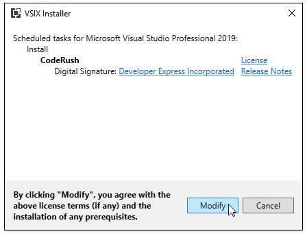 Modify using VSIX installer