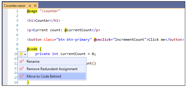 Select Move to Code Behind