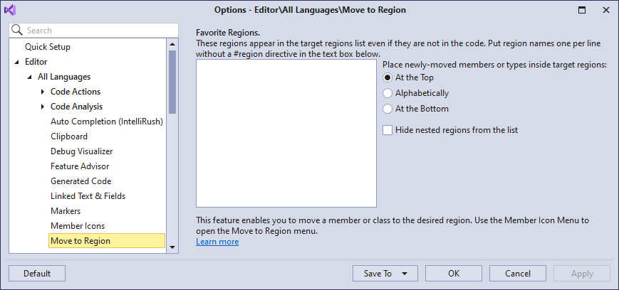 Move To Region Settings