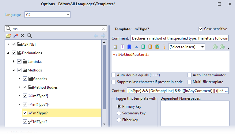 MS Template Options