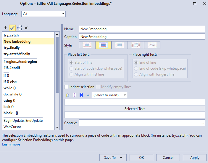 New Embedding Settings