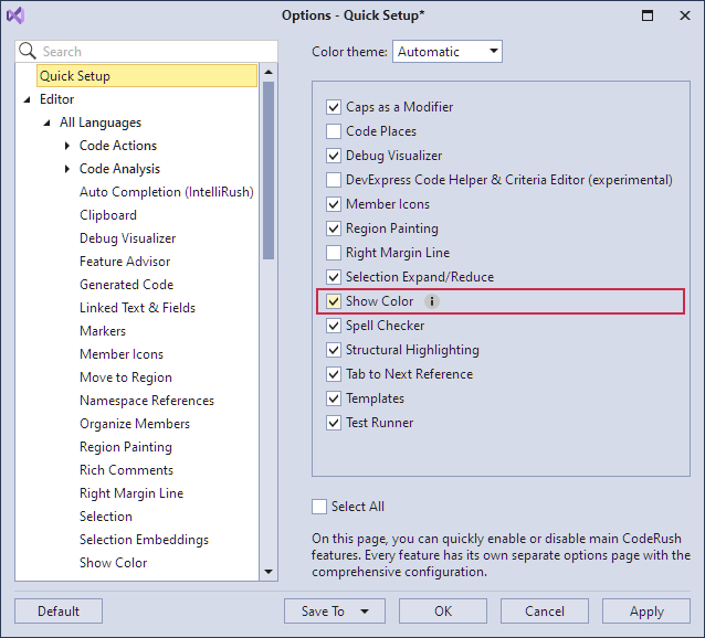 visual studio selected text color