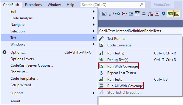 Run Code Coverage from Menu