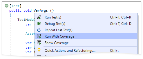 Run Code Coverage from Context Menu