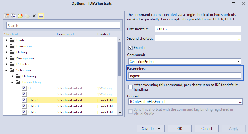 Embedding shortcut