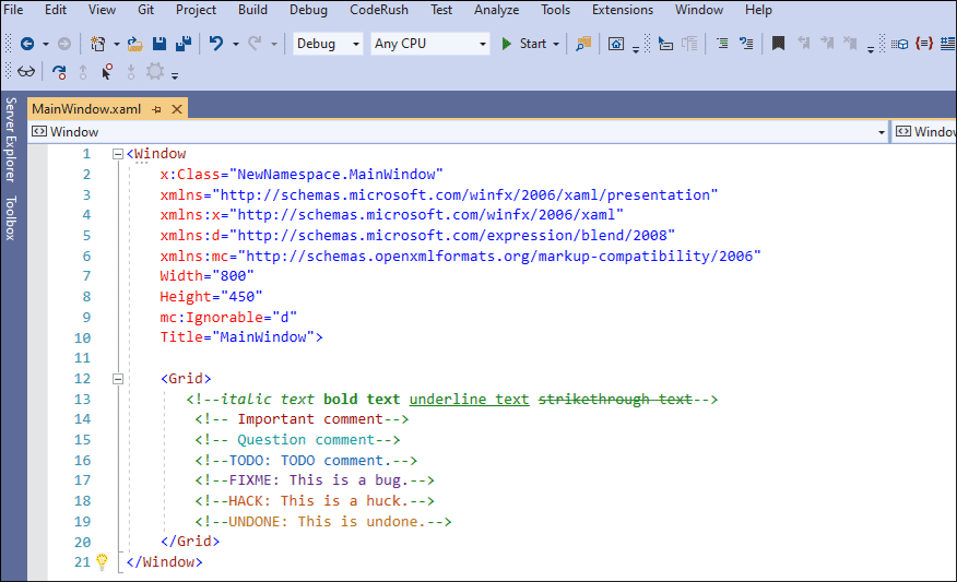Suppress Comments for XAML
