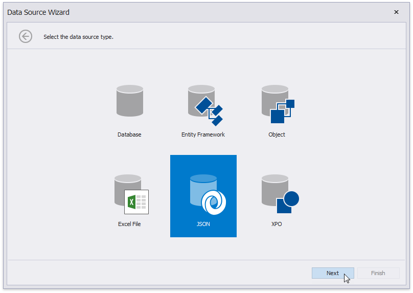 Report Data Source Wizard - Select JSON Data Source.