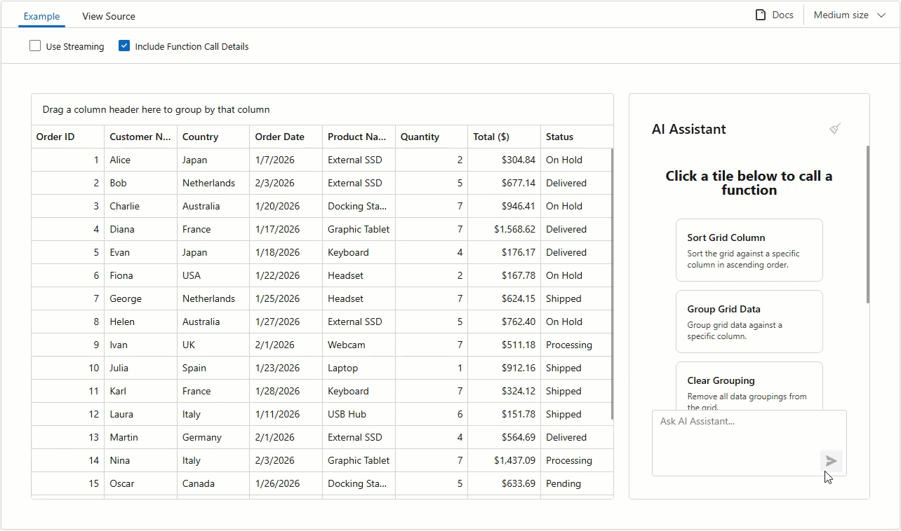 Tool Calling — Blazor AI Chat Control, DevExpress