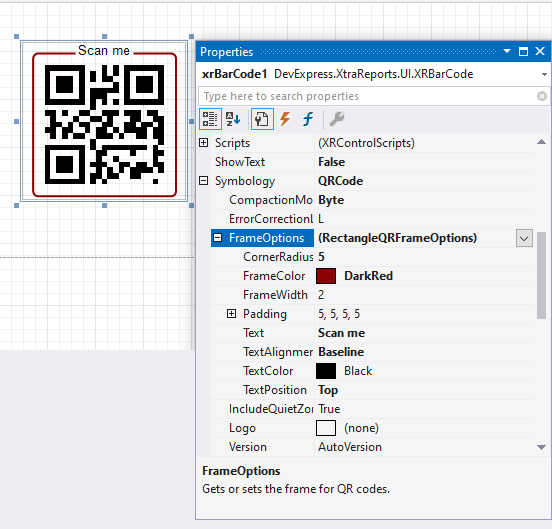 QR Frame design time options