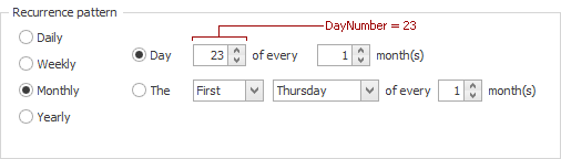 RecurrenceInfo.DayNumber - Monthly