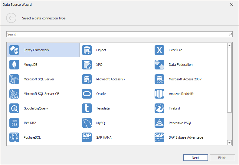 Select a Data Connection Type