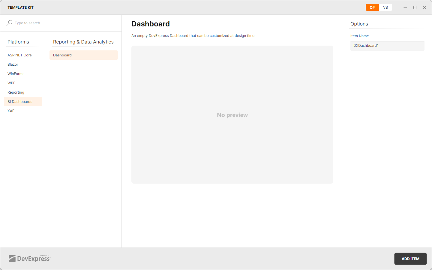 Create Dashboard component in Template Kit