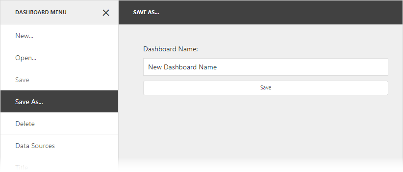 Web Dashboard - Custom Save As Page