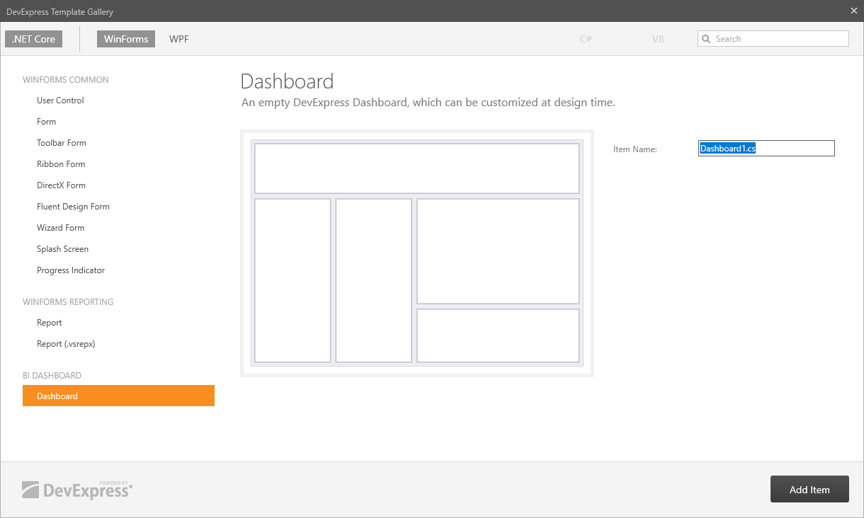 Create Dashboard component in Template Gallery
