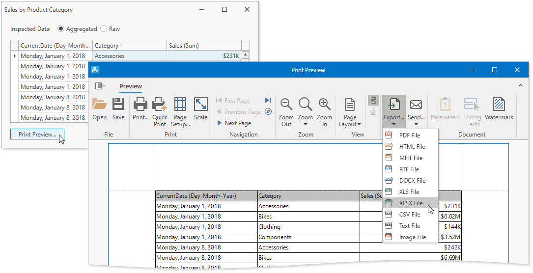 Desktop Dashboard - Print Preview dialog in Data Inspector