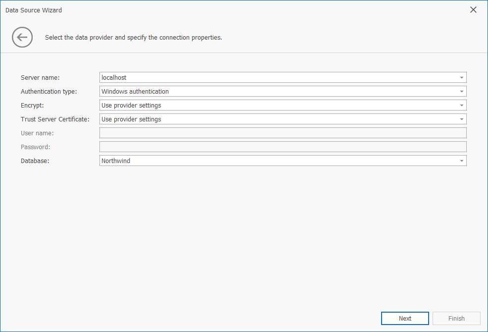 DataSourceWizard MSSQL Server