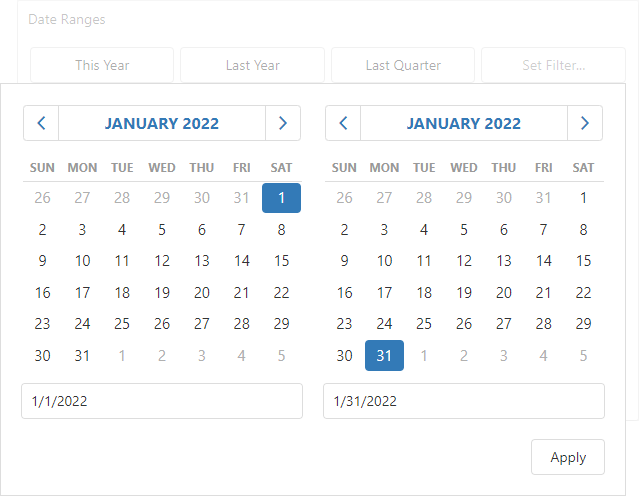 Date Filter - Date Picker Drop-Down