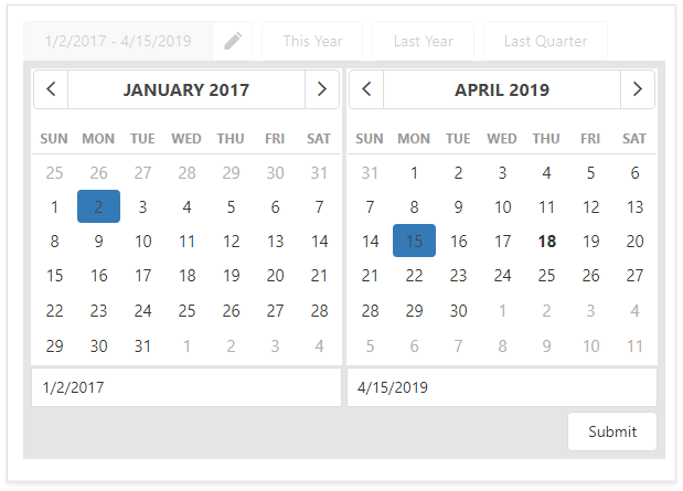 Date Filter - Date Picker Drop-Down