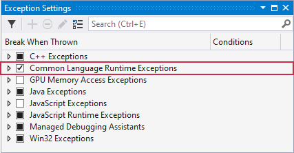 Enable Common Language Runtime Exceptions
