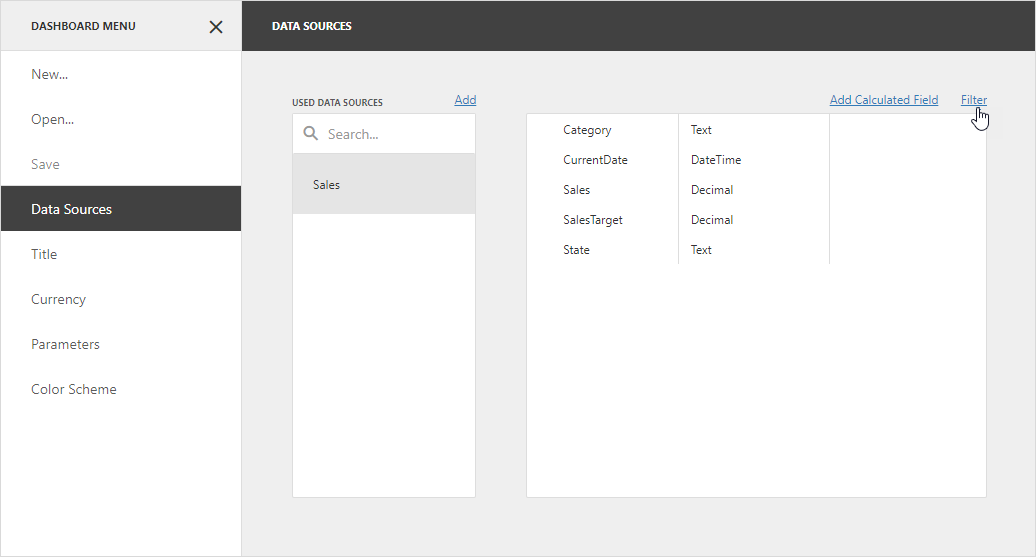 Data Sources - Filter Data Source