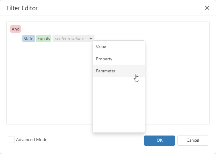 Filter Editor - Dashboard Parameters