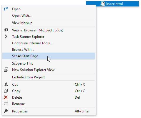 Settings Menu - Set index.cshtml As Start Page